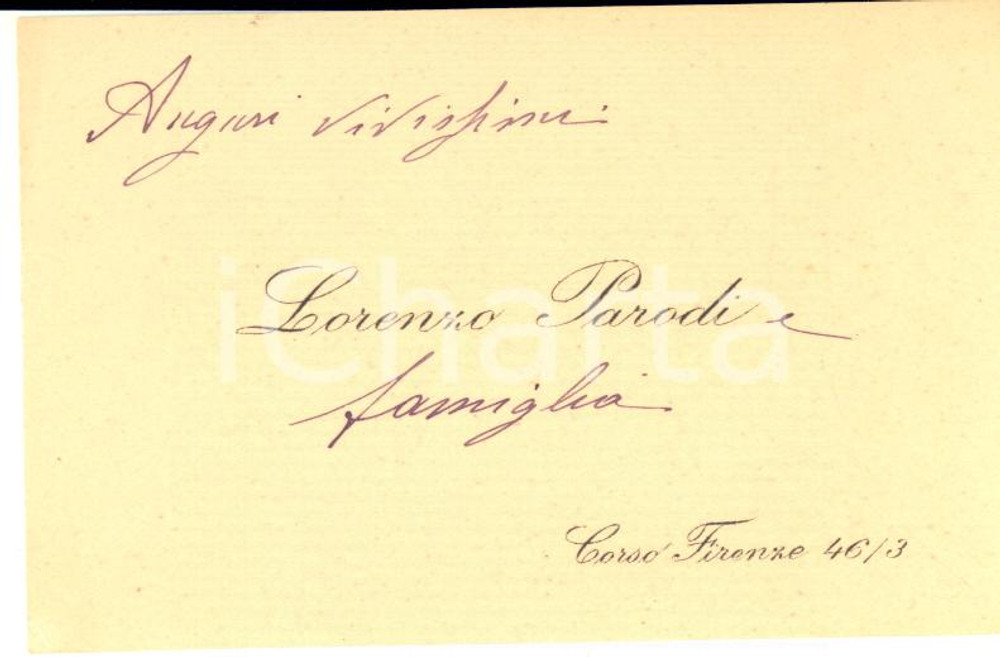 1900 ca GENOVA Biglietto compositore Lorenzo PARODI e famiglia per auguri