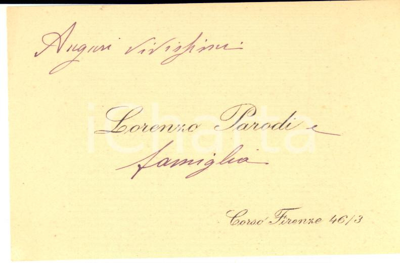 Oggetto da collezione cartaceo 1900 ca GENOVA Biglietto compositore Lorenzo PARODI e famiglia per auguri 1