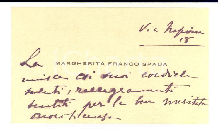 Autografo originale 1900 ca Nobile Margherita FRANCO SPADA  Biglietto da visita AUTOGRAFO 1