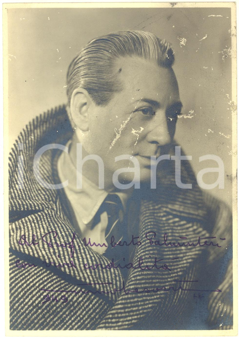 1949 TEATRO Attore Nino BESOZZI - Foto seriale con AUTOGRAFO DANNEGGIATA