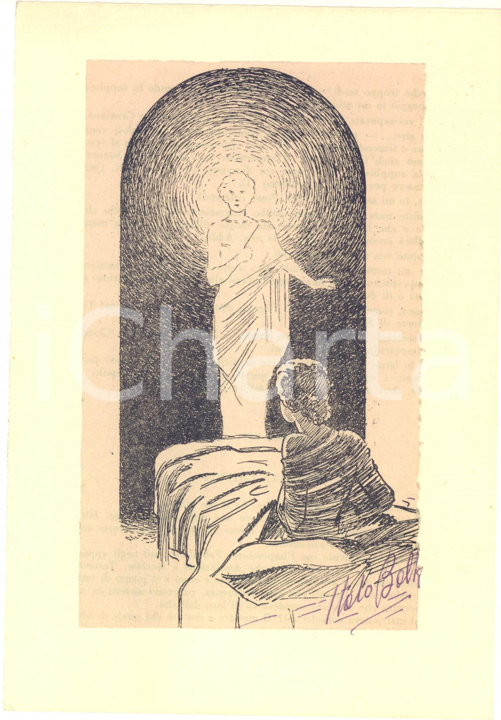 Autografo originale 1950 ca Italo BALLA San Sebastiano appare a Lucina  Stampa AUTOGRAFATA 1