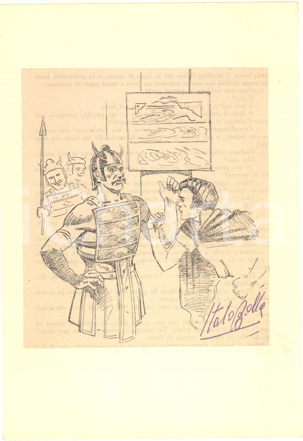 Autografo originale 1950 ca Italo BALLA ...Si avventÃ² contro il Dace  Stampa AUTOGRAFATA 1
