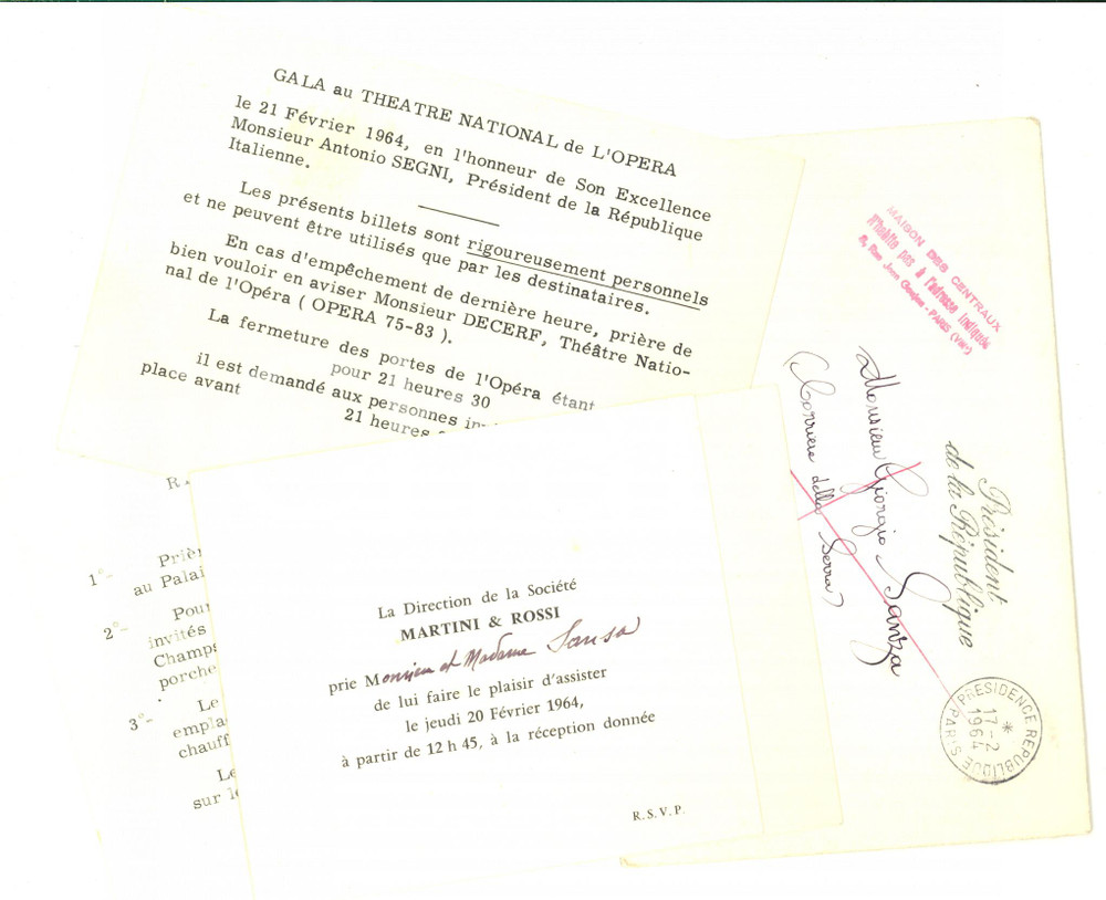 Documento originale, autentico 1964 PARIS ThÃ©Ã¢tre de l OpÃ©ra  Gala per il presidente Antonio SEGNI  Invito 1