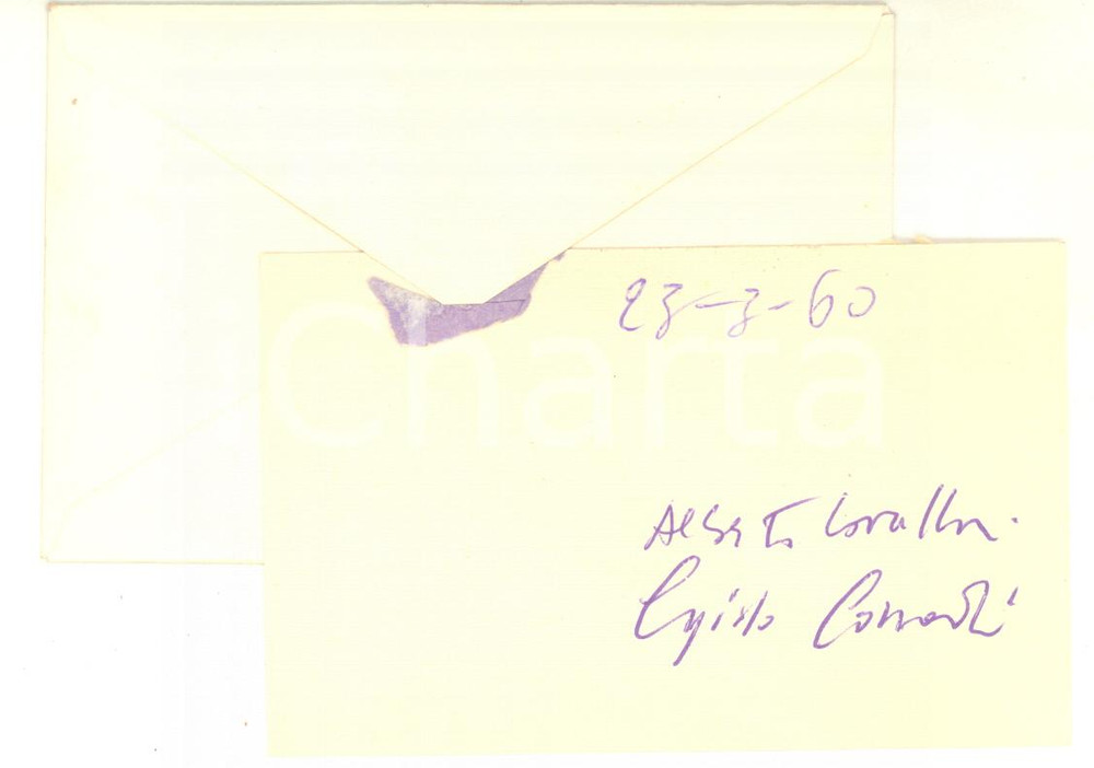 Autografo originale 1960 GIORNALISMO Biglietto Alberto CAVALLARI  Egisto CORRADI  Autografi 1