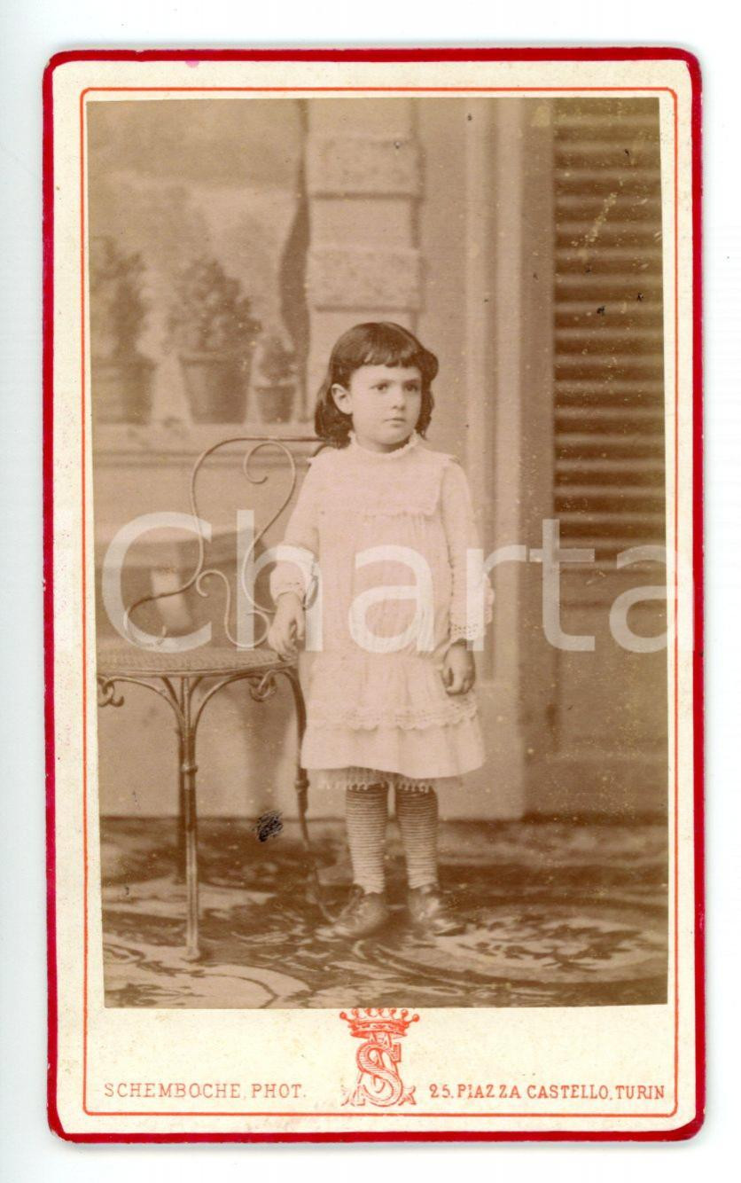 Fotografia d epoca originale 1870 ca TORINO Ritratto di bambina in abito di pizzo chiaro Foto SCHEMBOCHE CDV 1