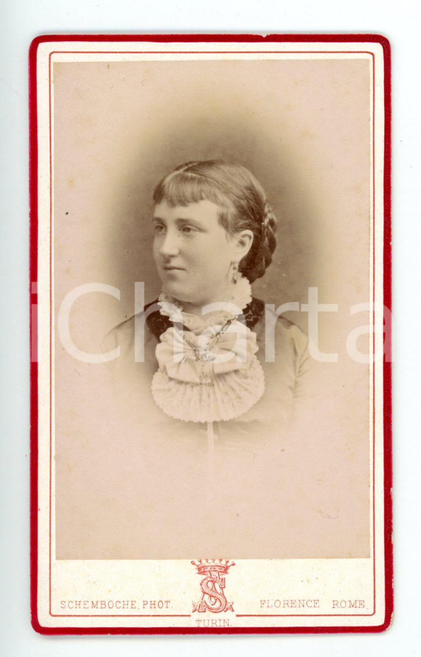 Fotografia d epoca originale 1880 ca TORINO Ritratto di donna con colletto in pizzo Foto SCHEMBOCHE  CDV 1