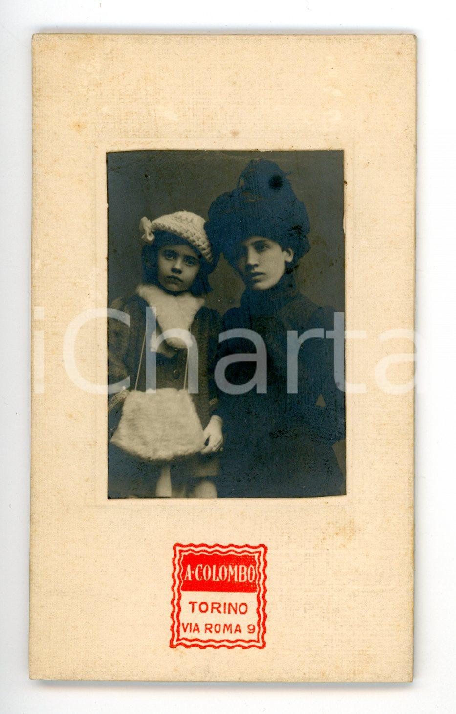 Fotografia d epoca originale 1900 ca TORINO Ritratto di madre e figlia Foto ARTISTICA  A. COLOMBO CDV 1