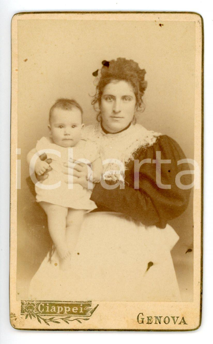 Fotografia d epoca originale 1897 GENOVA Ada PERAZZI bambina con la madre Foto CIAPPEI  CDV 1
