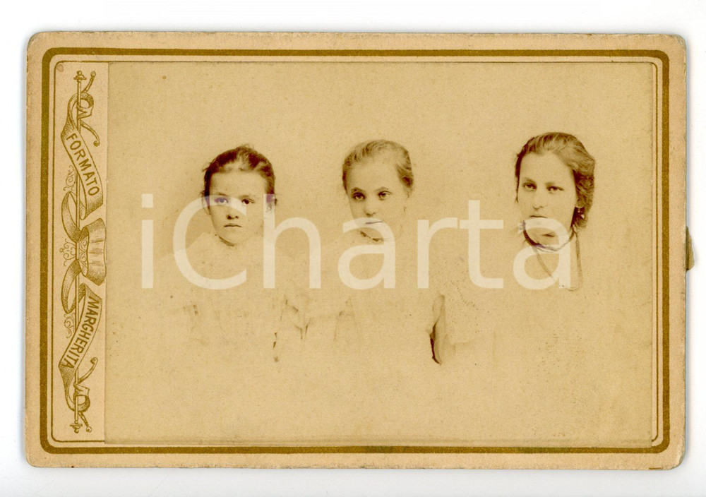 Fotografia d epoca originale 1900 ca TERNI Ritratto di tre sorelle in abito chiaro Foto G. CAVAROCCHI  CDV 1
