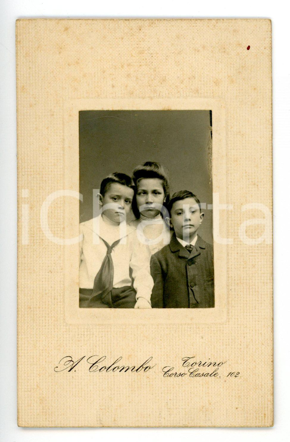 1905 ca TORINO Ritratto di tre fratelli *Foto A. COLOMBO - CDV