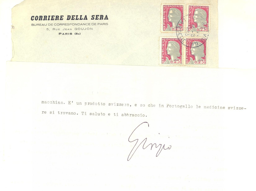 Autografo originale 1963 PARIS  Lettera giornalista Giorgio SANSA sulla vita quotidiana  Autografo 1