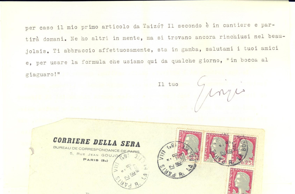 Autografo originale 1963 PARIS Lettera giornalista Giorgio SANSA sulla vita quotidiana  Autografo 1