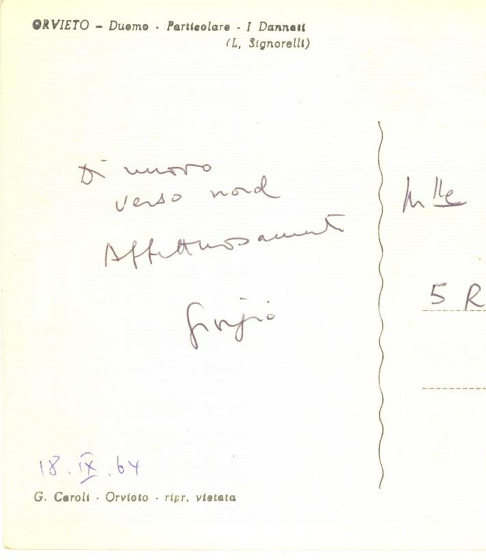 1964 ORVIETO Cartolina giornalista Giorgio SANSA - Autografo FG VG