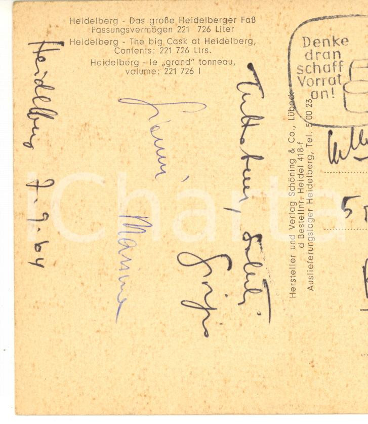 Autografo originale 1964 HEIDELBERG Cartolina giornalista Giorgio SANSA  Autografo FG VG 1