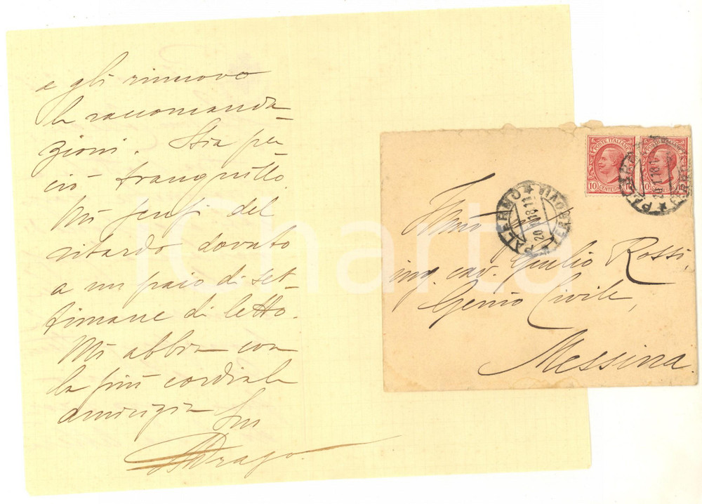 Autografo originale 1918 PALERMO Lettera on. Aurelio DRAGO all ing. Giulio ROSSI  Autografo 1