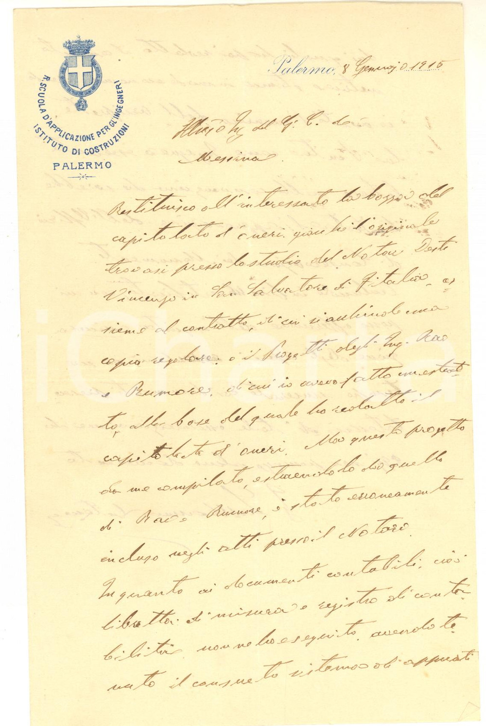 1915 PALERMO Lettera ing. Antonino LA MANNA - Scuola Ingegneri - AUTOGRAFO