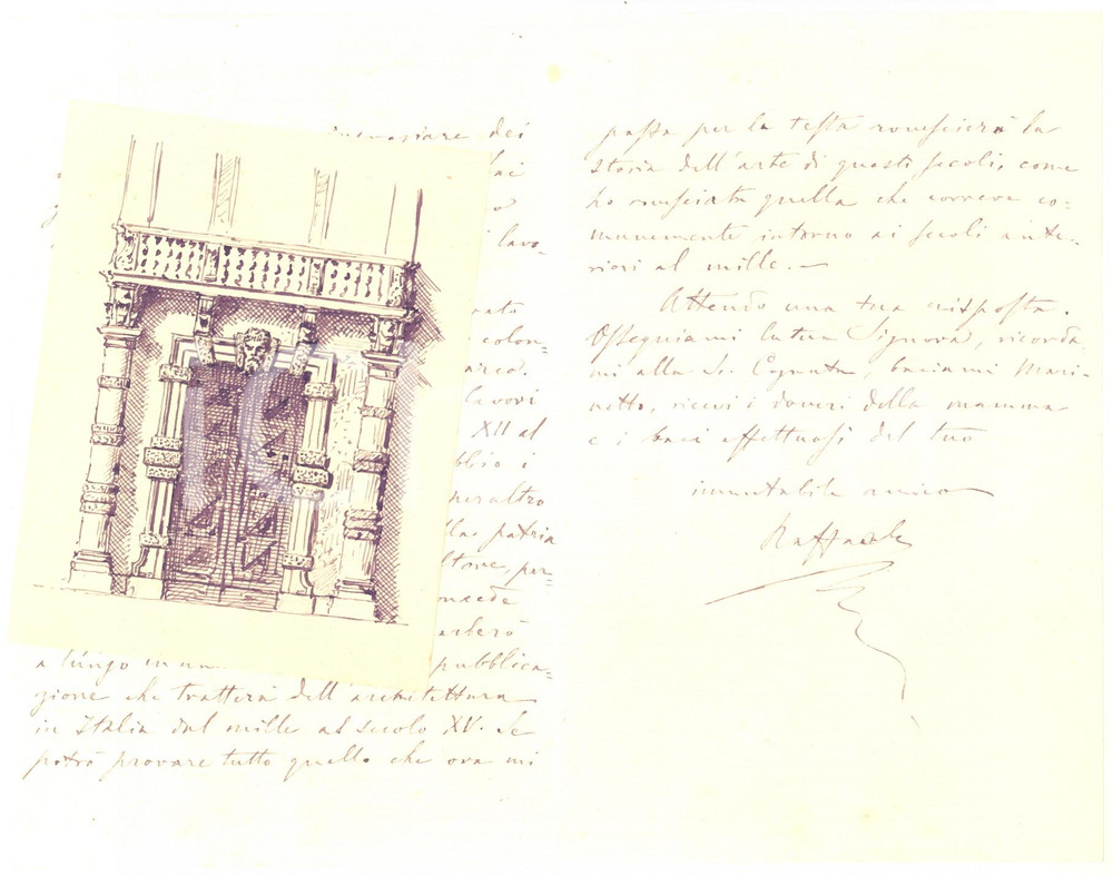 Autografo originale 1889 VENEZIA Raffaele CATTANEO al lavoro su Basilica di S. Marco  AUTOGRAFO 1