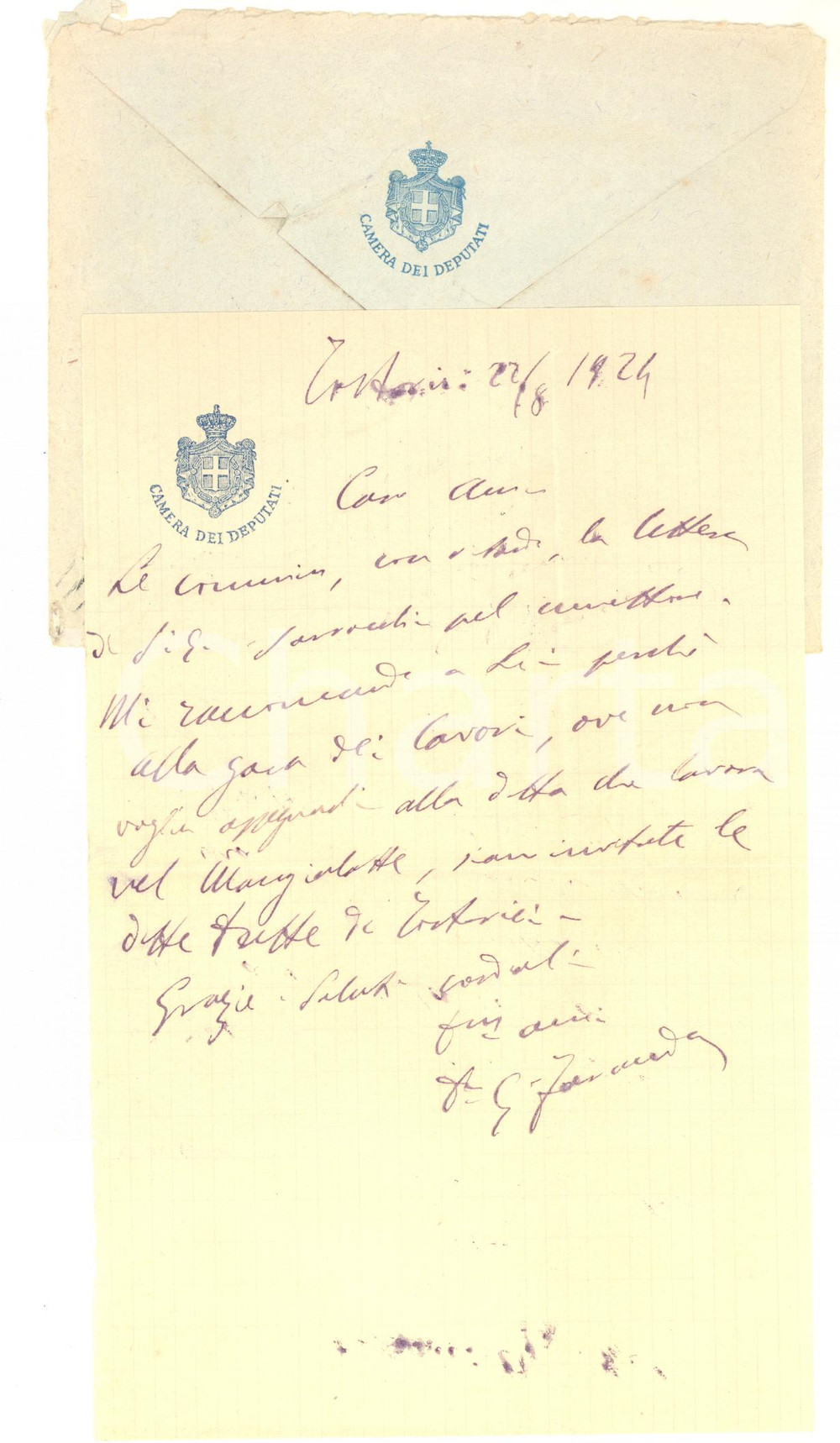 1924 TORTORICI Lettera on. Giuseppe FARANDA per gara d'appalto - AUTOGRAFO