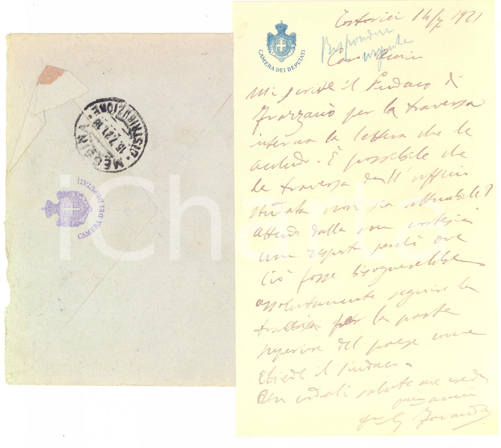 1921 TORTORICI Lettera on. Giuseppe FARANDA per  lavori a FRAZZANO' - AUTOGRAFO