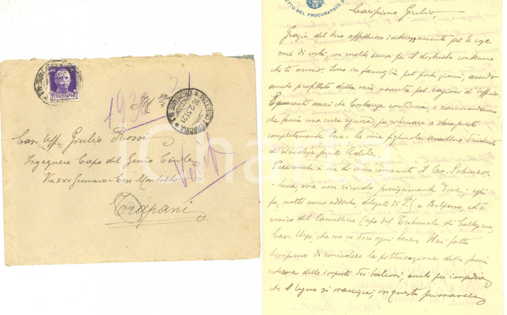 1931 PALERMO Gabinetto del Procuratore del Re - Lettera all'ing. Giulio ROSSI