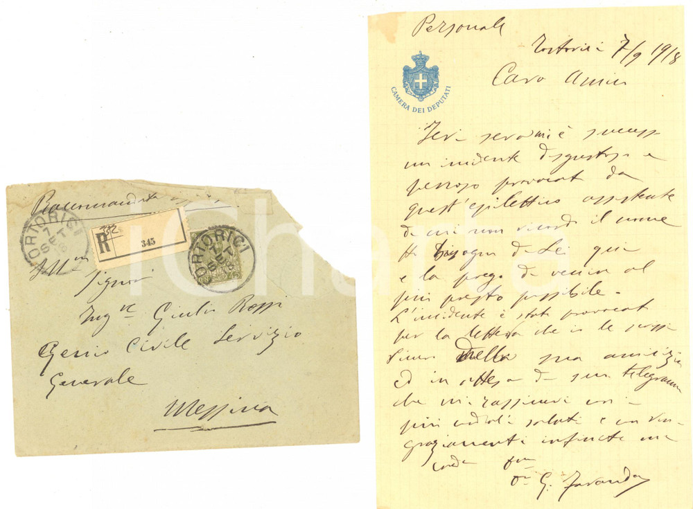 1918 TORTORICI On. Giuseppe FARANDA vittima di un disgustoso incidente AUTOGRAFO