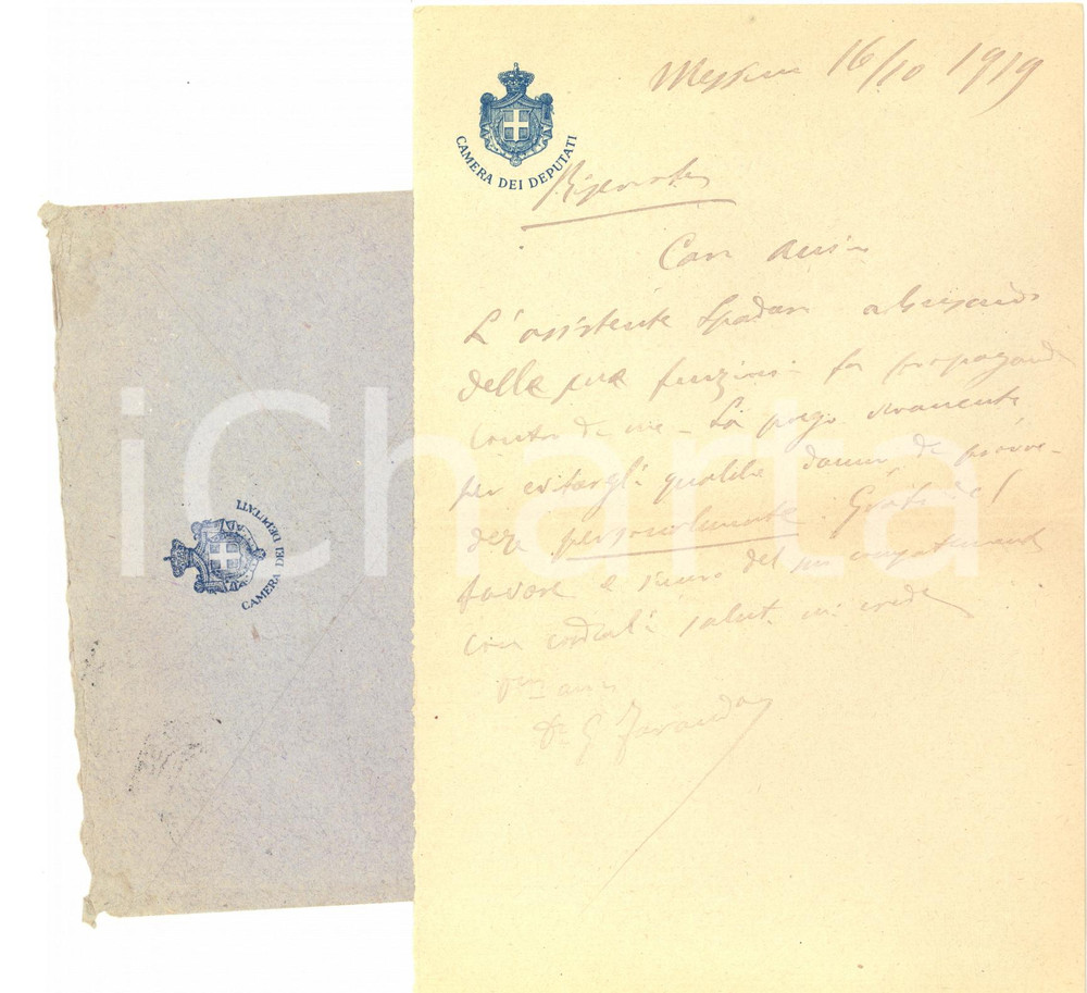 1919 MESSINA On. Giuseppe FARANDA contro l'assistente SPADARO - AUTOGRAFO