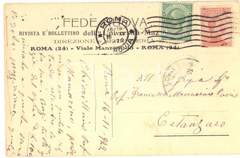 Autografo originale 1922 ROMA FEDE NUOVA Cartolina Adele ALBANI TONDI  AUTOGRAFO FP VG 1