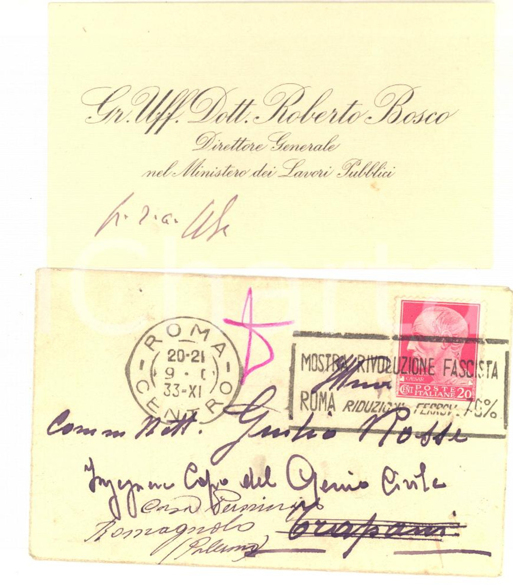 1932 MILANO Roberto BOSCO Direttore Ministero Lavori Pubblici - AUTOGRAFO