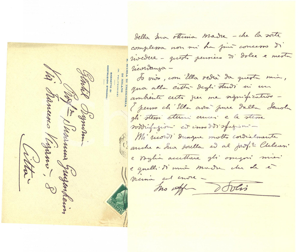 Autografo originale 1932 MILANO POLITECNICO Lettera Bruno BOLIS per condoglianze  AUTOGRAFO 1