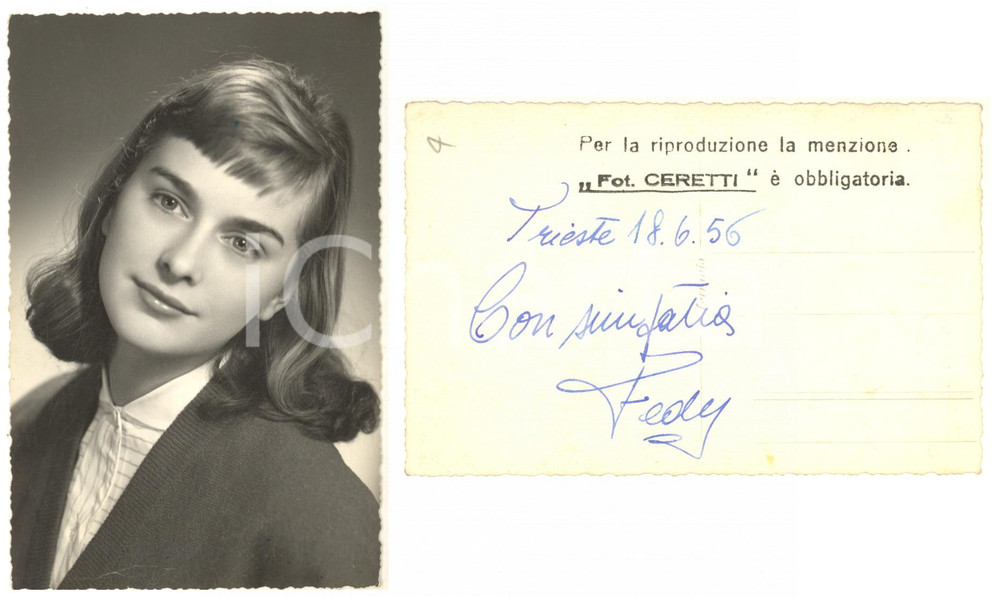 Autografo originale 1956 TRIESTE CINEMA Attrice Federica RANCHI Fedy  Foto seriale con AUTOGRAFO 1
