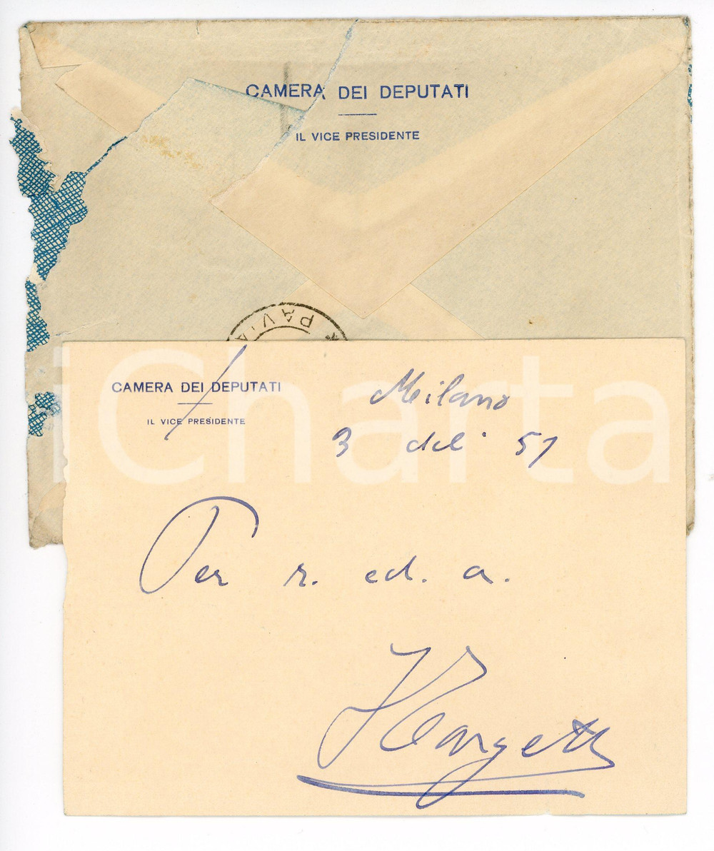 1951 ROMA Biglietto on. Ferdinando TARGETTI Vicepresidente Camera - AUTOGRAFO