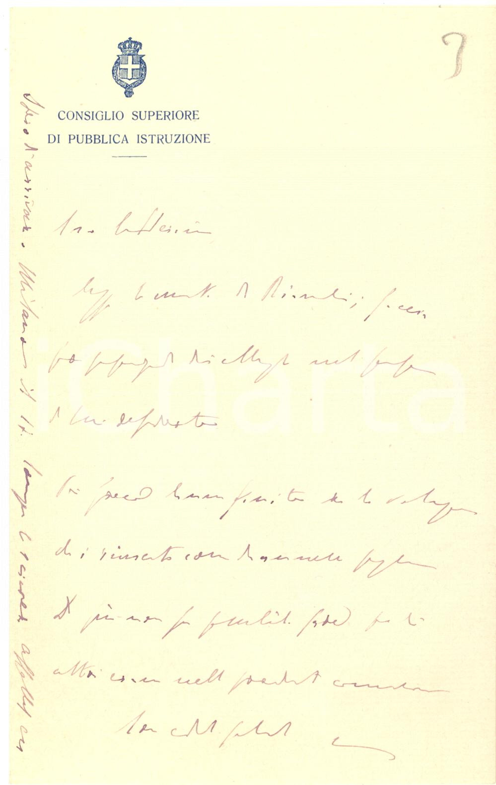 Manoscritto, lettera originale 1920 ca ROMA Consiglio Superiore di Pubblica Istruzione Lettera carta intestata 1