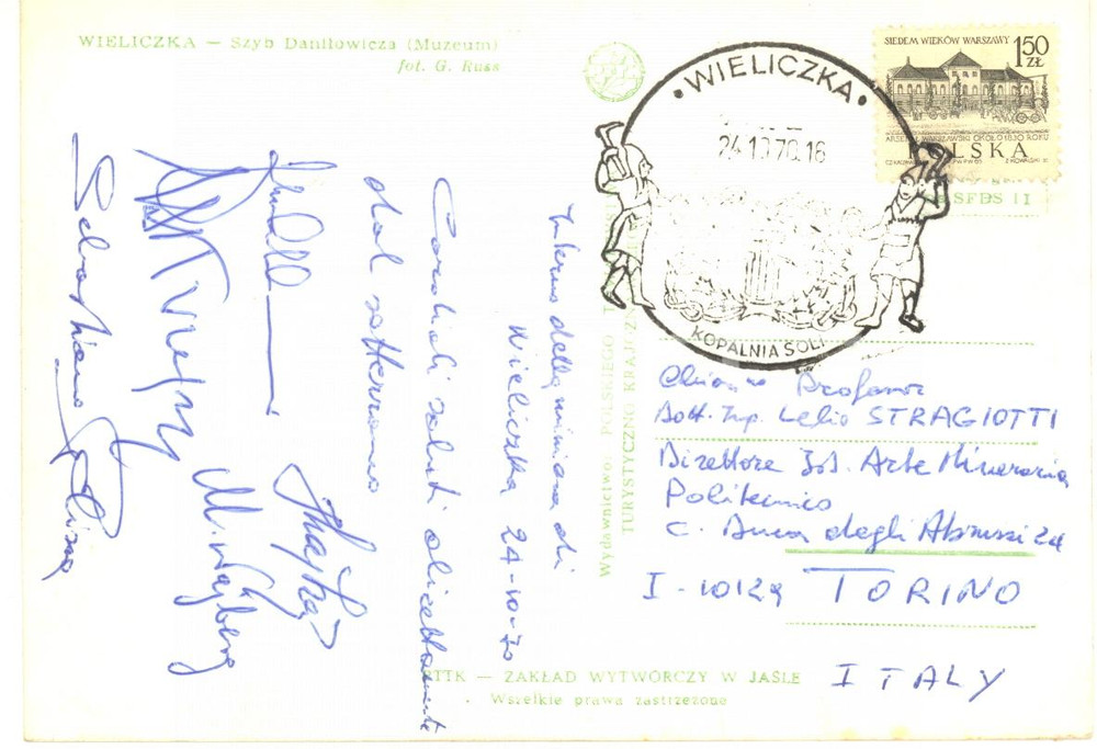 Autografo originale 1970 WIELICZA Szyb Danilowicza  Cartolina Sebastiano PELIZZA AUTOGRAFO FG VG 1