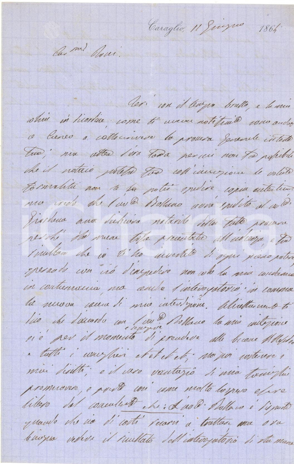 1864 CARAGLIO Conte Pio D'AGLIANO per evitare condanna in contumacia - AUTOGRAFO