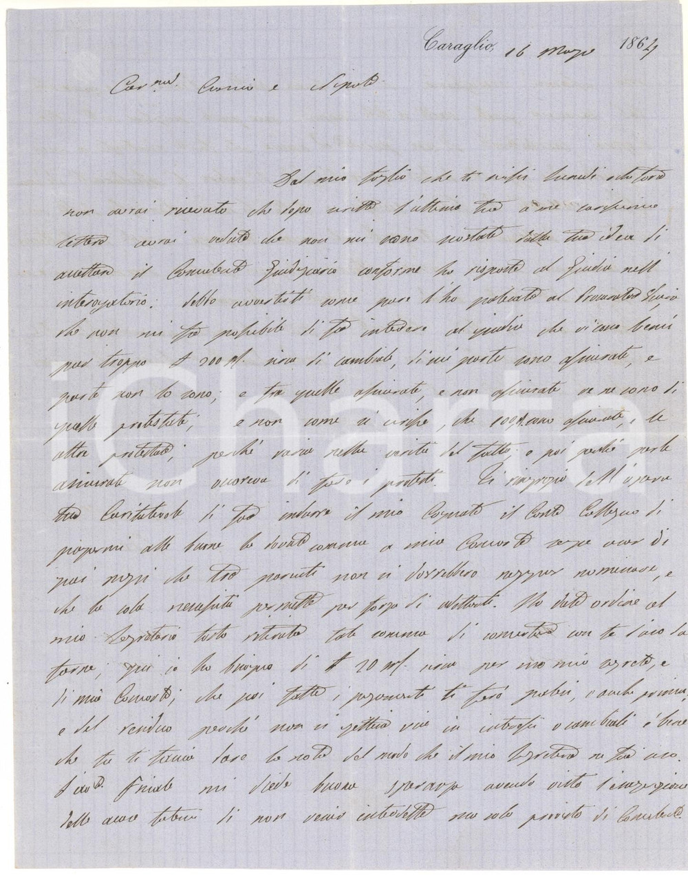 Autografo originale 1864 CARAGLIO Pio D AGLIANO su mediazione con il conte Collegno  AUTOGRAFO 1