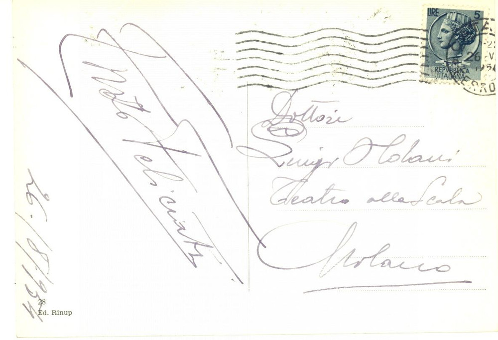 Autografo originale 1954 CATANIA Cartolina musicista Enzo FELICIATI a Luigi Oldani  AUTOGRAFO FG VG 1