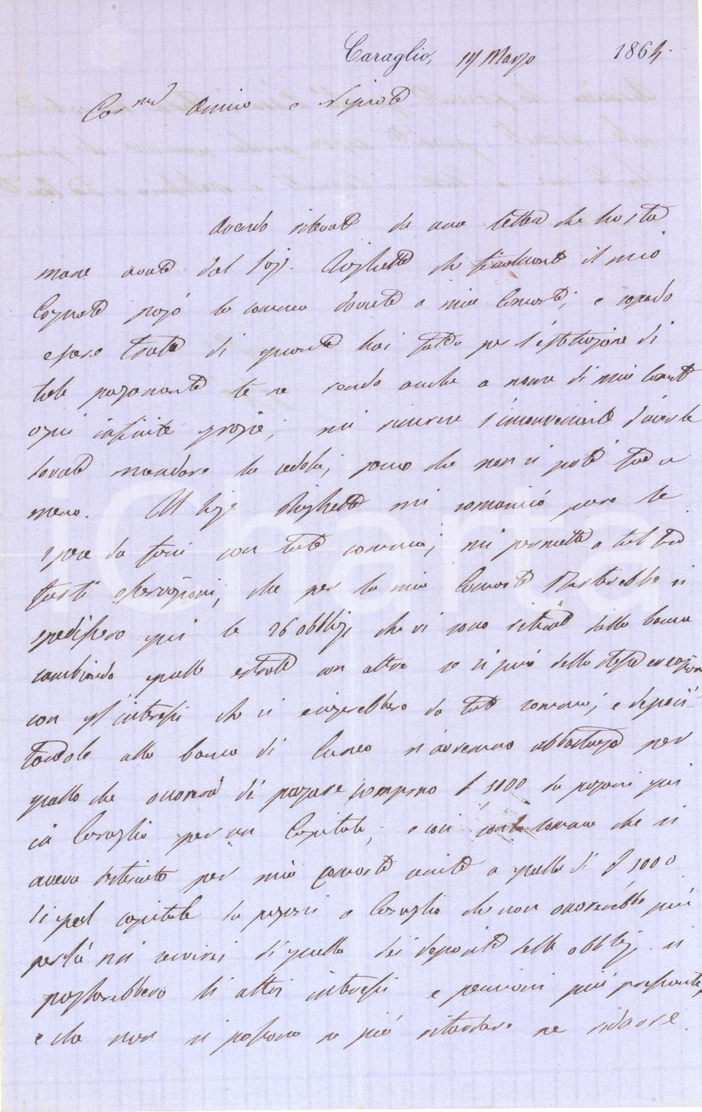 Autografo originale 1864 CARAGLIO Conte Pio D AGLIANO sulla riscossione di denaro  AUTOGRAFO 1