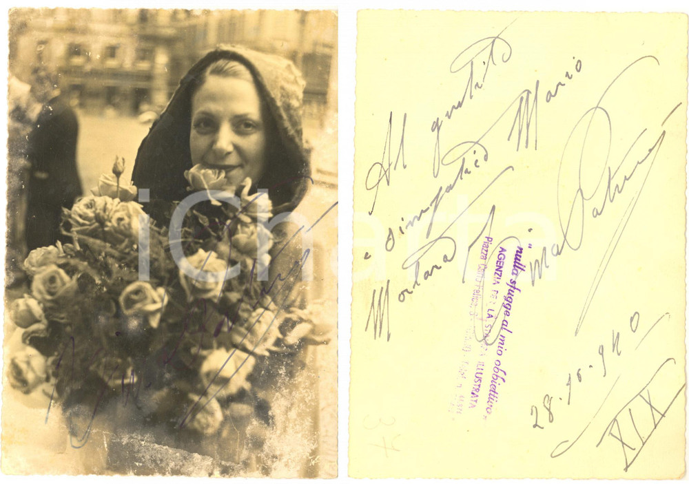 Autografo originale 1940 TORINO TEATRO Attrice Tina PATERNO   Foto con AUTOGRAFO DANNEGGIATA 12x18 1