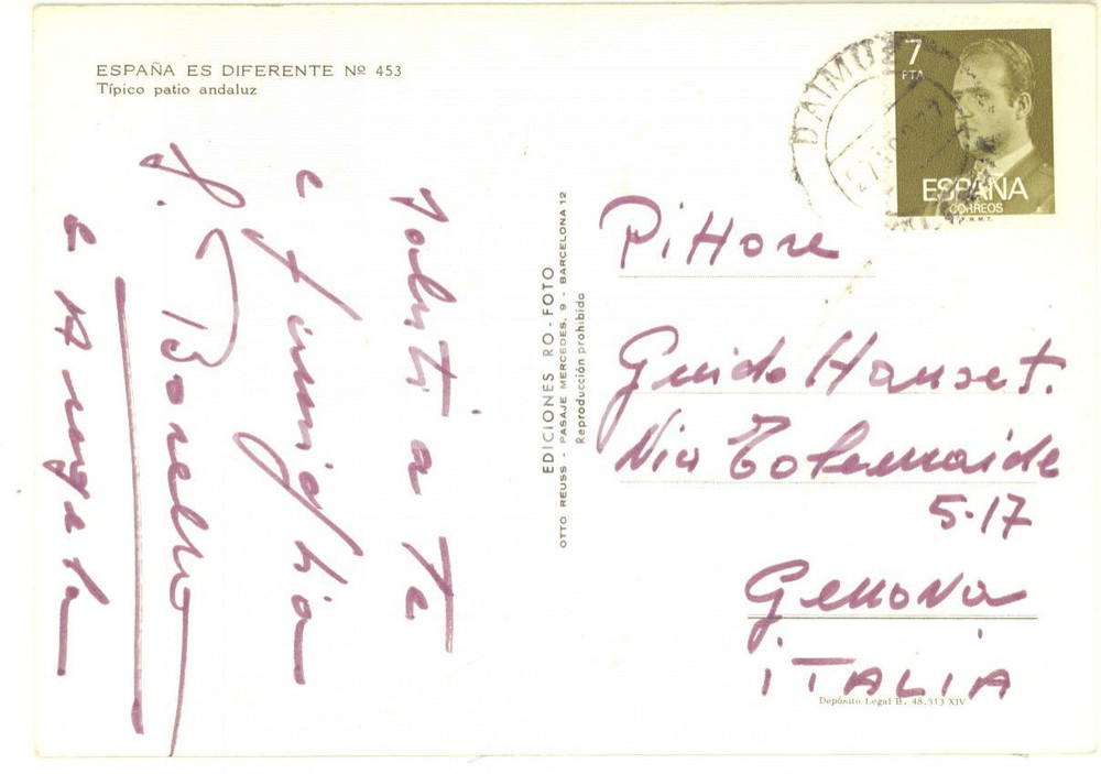 Autografo originale 1977 SPAGNA Pittore Sebastiano BORELLO a Guido HANSET  AUTOGRAFO FG VG 1