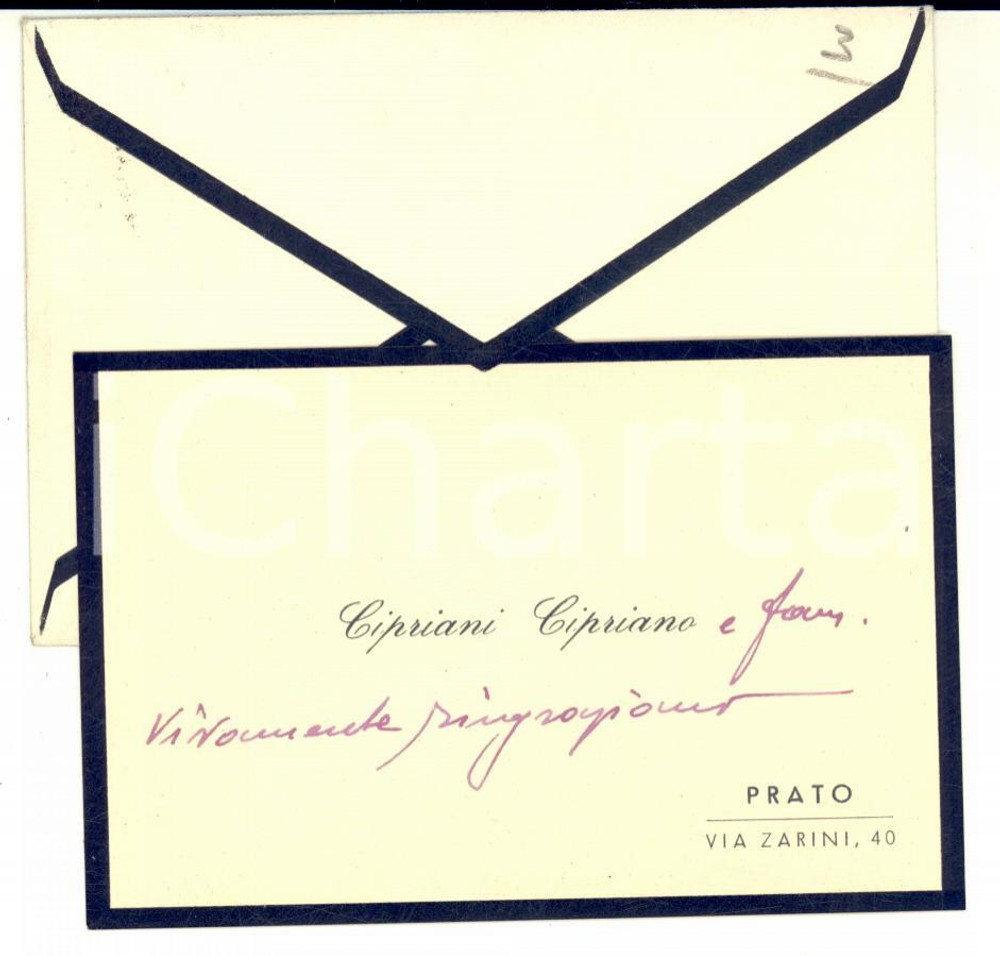 1956 PRATO Biglietto Cipriano CIPRIANI e famiglia - AUTOGRAFO