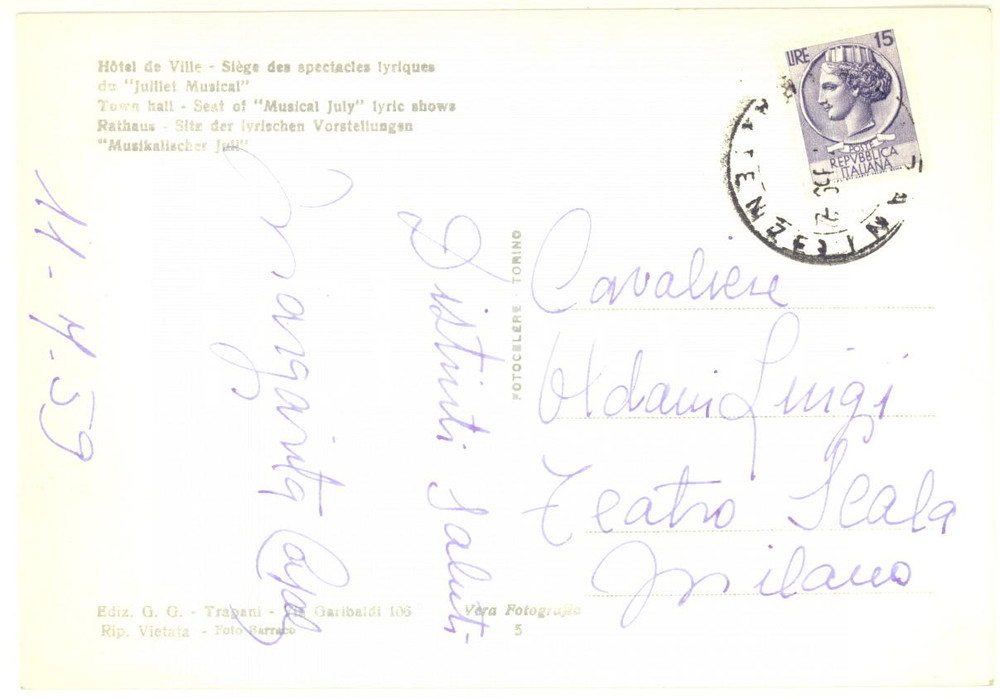 1959 PARIS Cartolina soprano Margarida ELIAS I CASALS - AUTOGRAFO FG VG