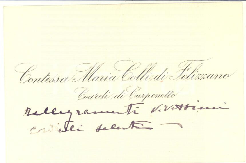 1910 ca s.l. Contessa Maria COLLI DI FELIZZANO COARDI DI CARPENETTO Autografo