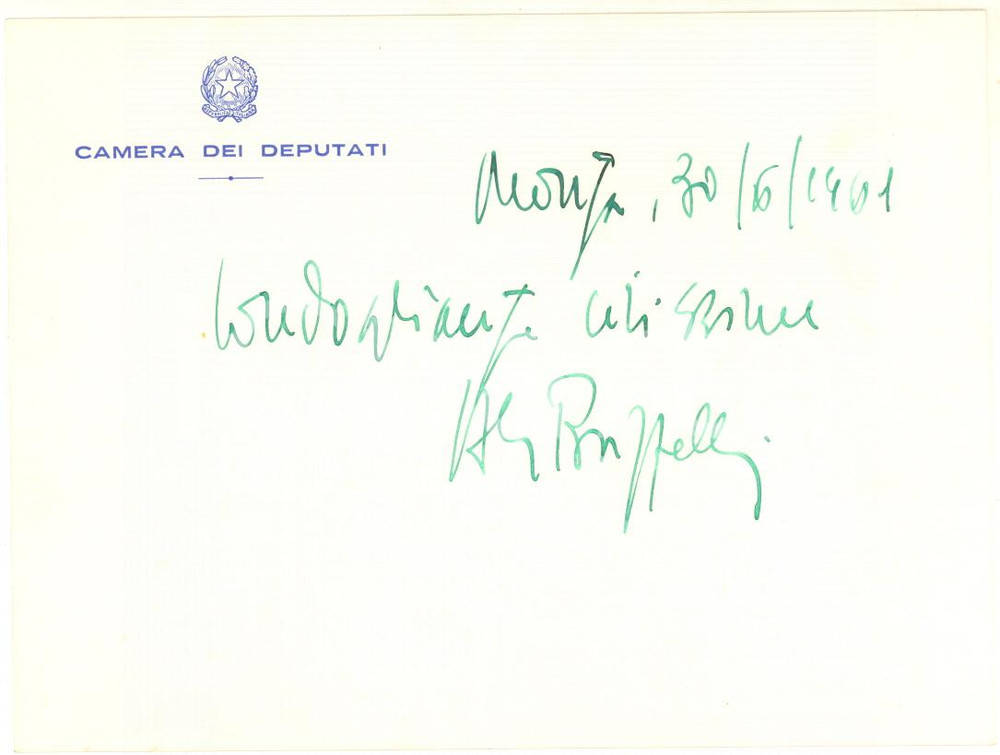 1960 MONZA Biglietto on. Aldo BUZZELLI per condoglianze - AUTOGRAFO