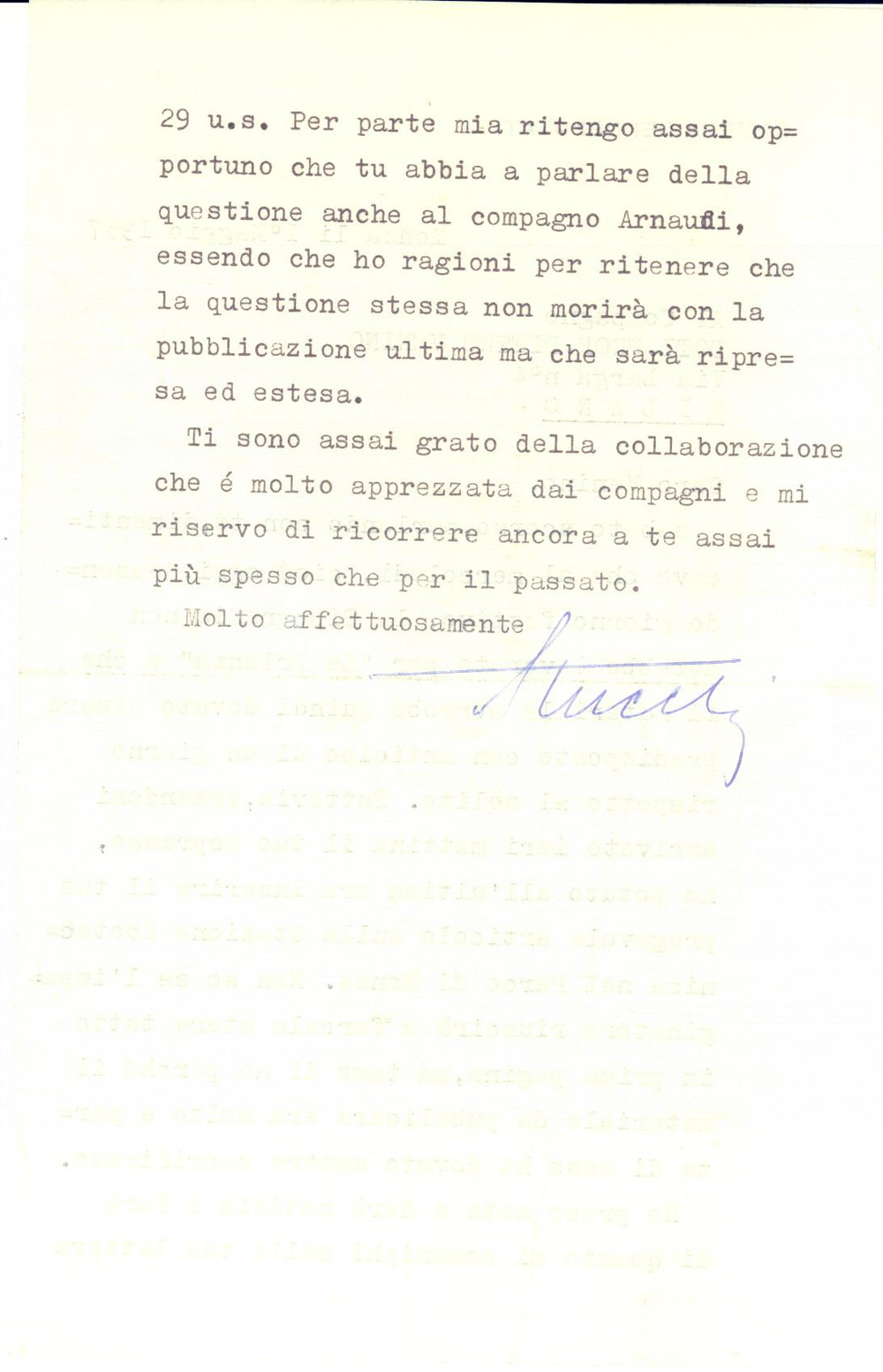 1957 MONZA Lettera on. Giovanni Battista STUCCHI per articolo - AUTOGRAFO