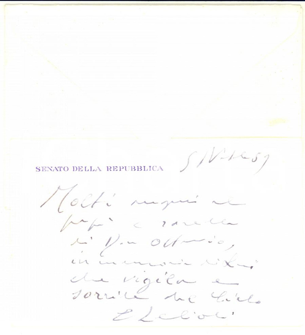 1959 ROMA Biglietto senatore Ennio ZELIOLI LANZINI per auguri - AUTOGRAFO