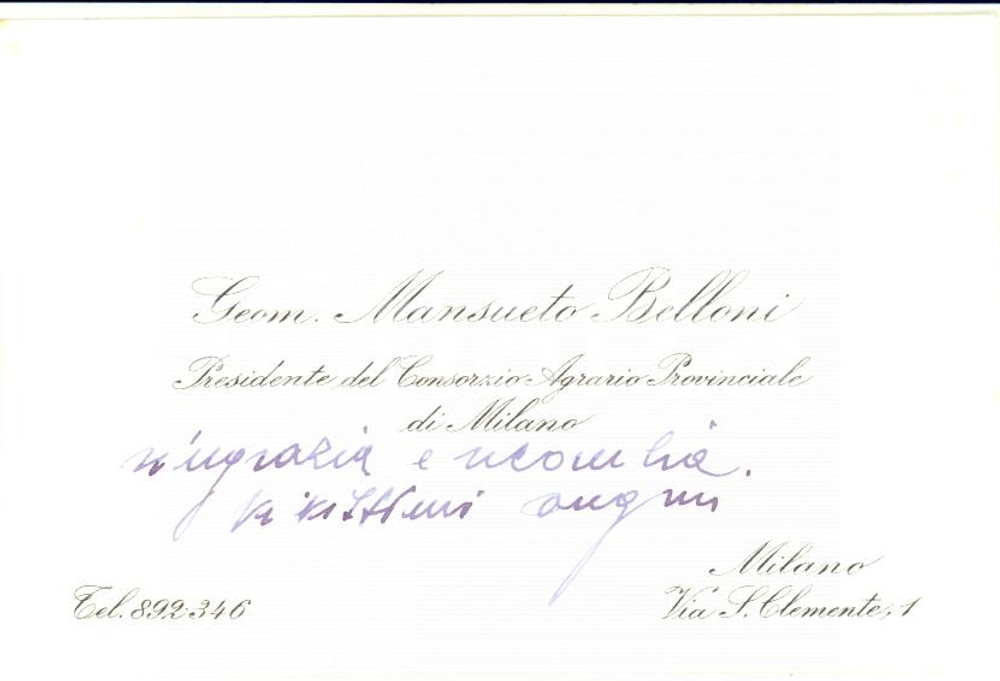 1960 ca MILANO Mansueto BELLONI Consorzio Agrario Provinciale - AUTOGRAFO