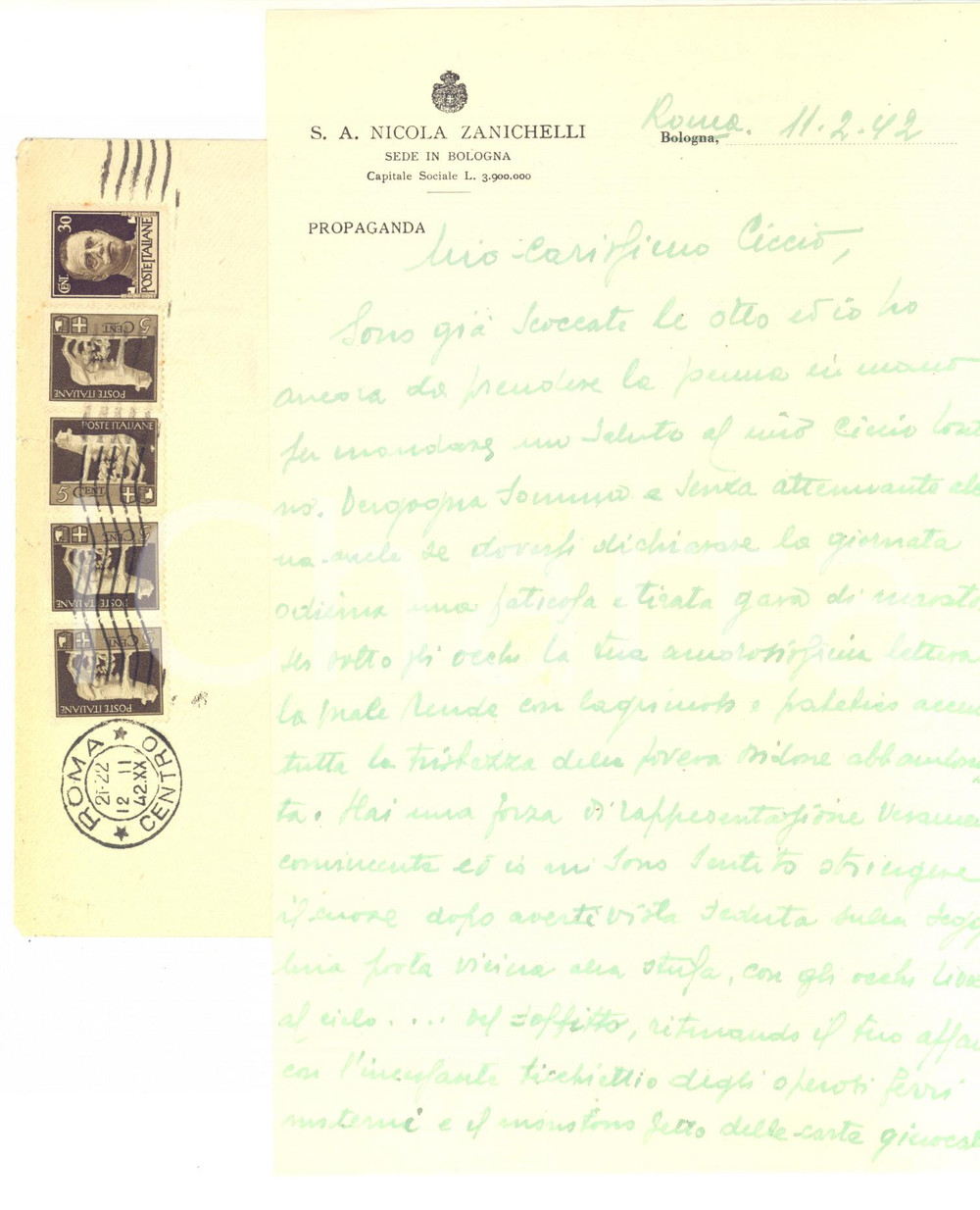 1949 ROMA S.A. Nicola ZANICHELLI Ufficio propaganda - Lettera su carta intestata