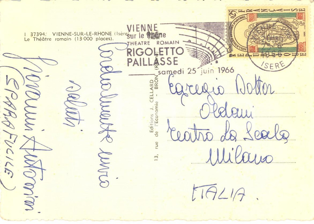 1966 VIENNE LIRICA Cartolina cantante Giovanni ANTONINI - AUTOGRAFO FG VG