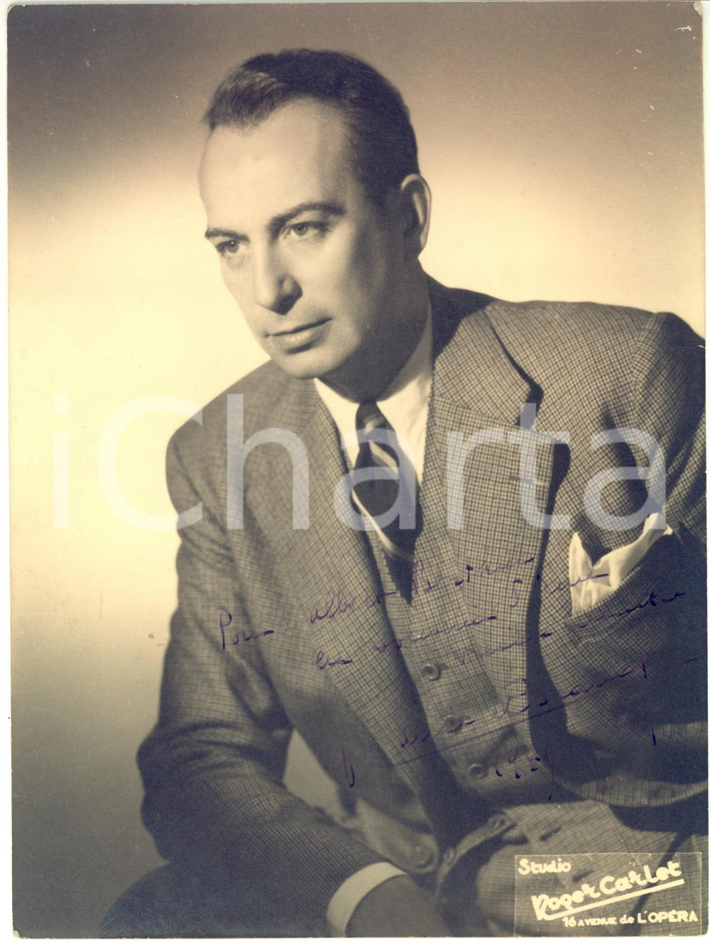 1945 TEATRO FRANCIA Attore Maurice ESCANDE - Foto con AUTOGRAFO 18x24 cm