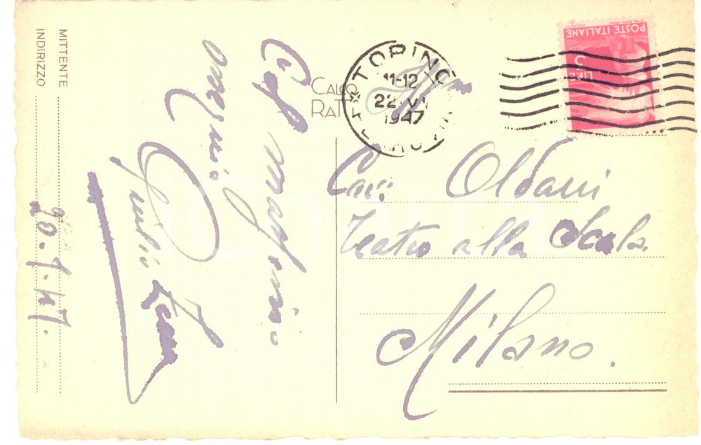 1947 TORINO LIRICA Cartolina basso Giulio ZECCA - AUTOGRAFO FP VG